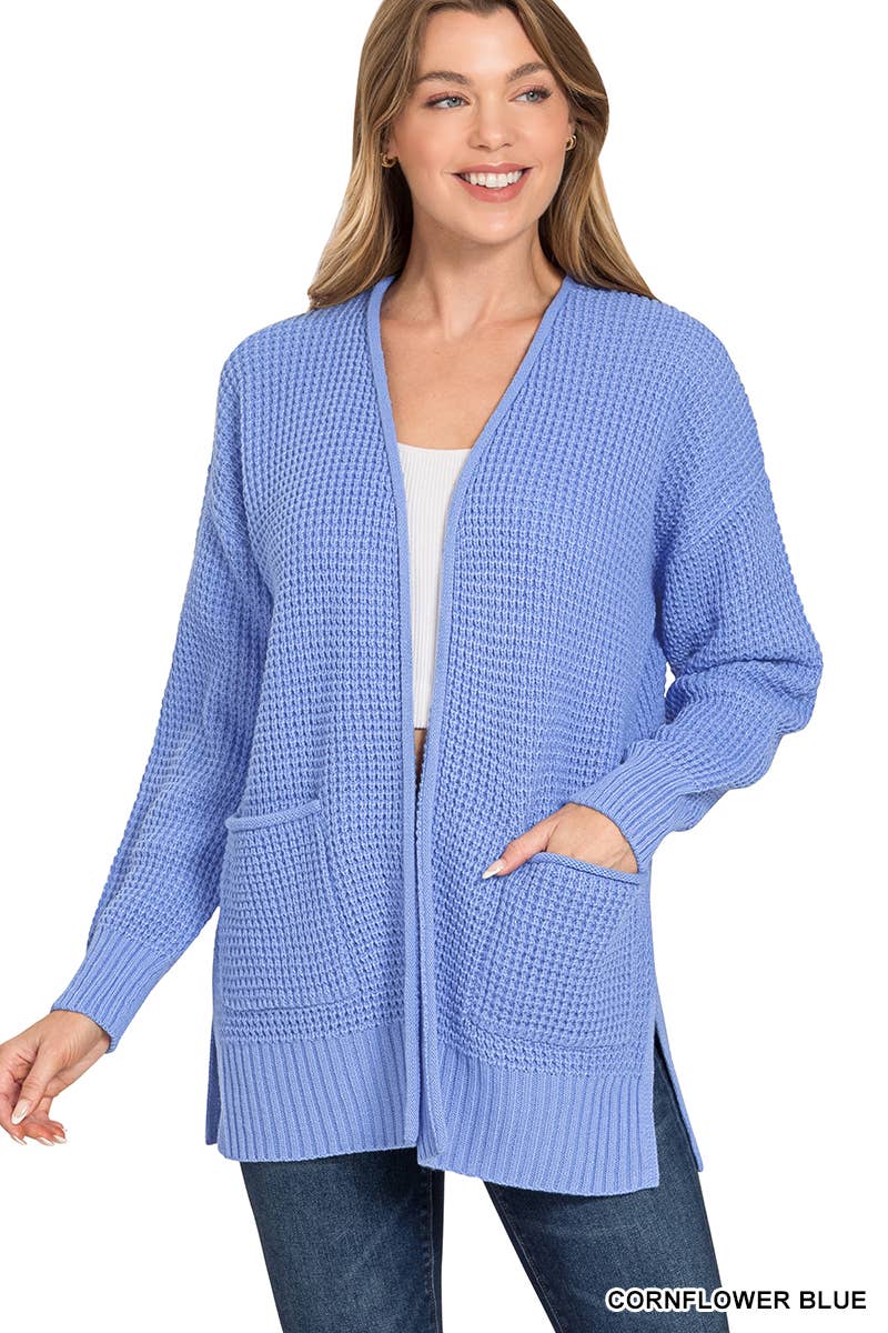 1219 Low Gauge Waffle Open Cardigan Sweater SI-24890