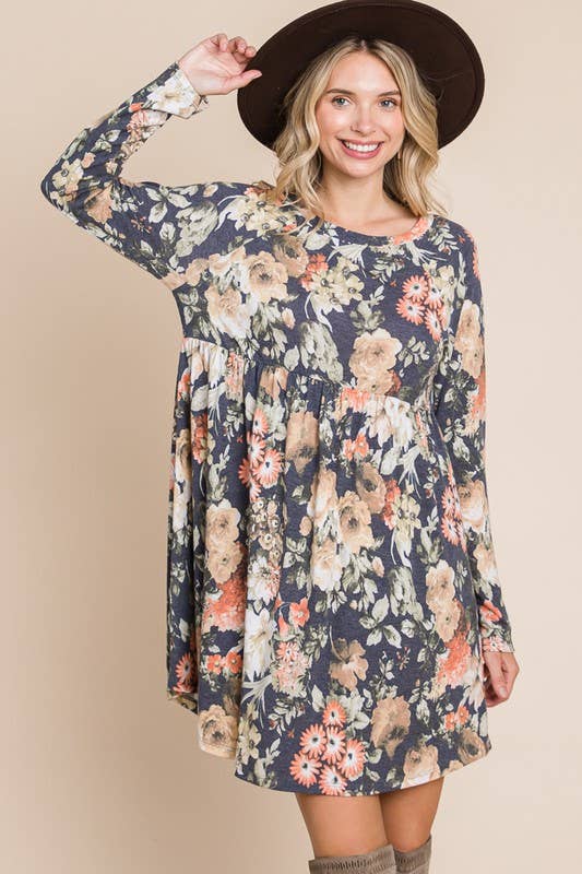 ETK-8860 Floral Long Sleeves Babydoll Dress