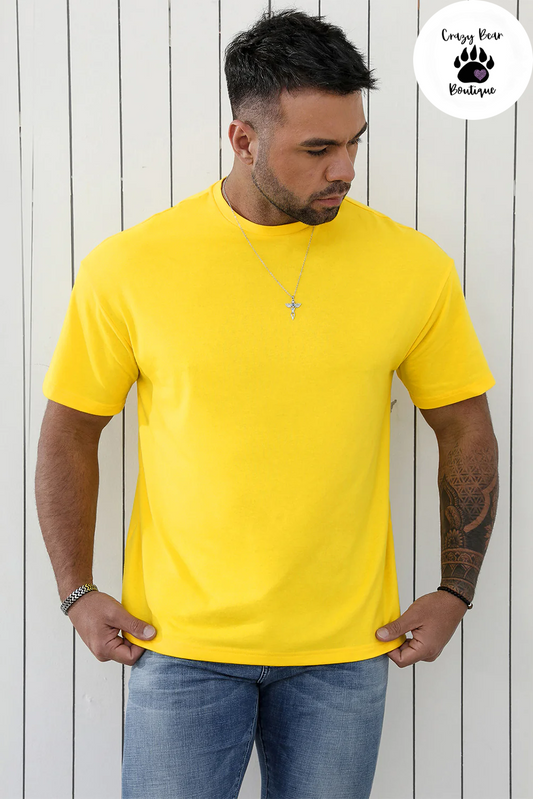 Yellow Solid Color Short Sleeve Crewneck Men's T-shirt