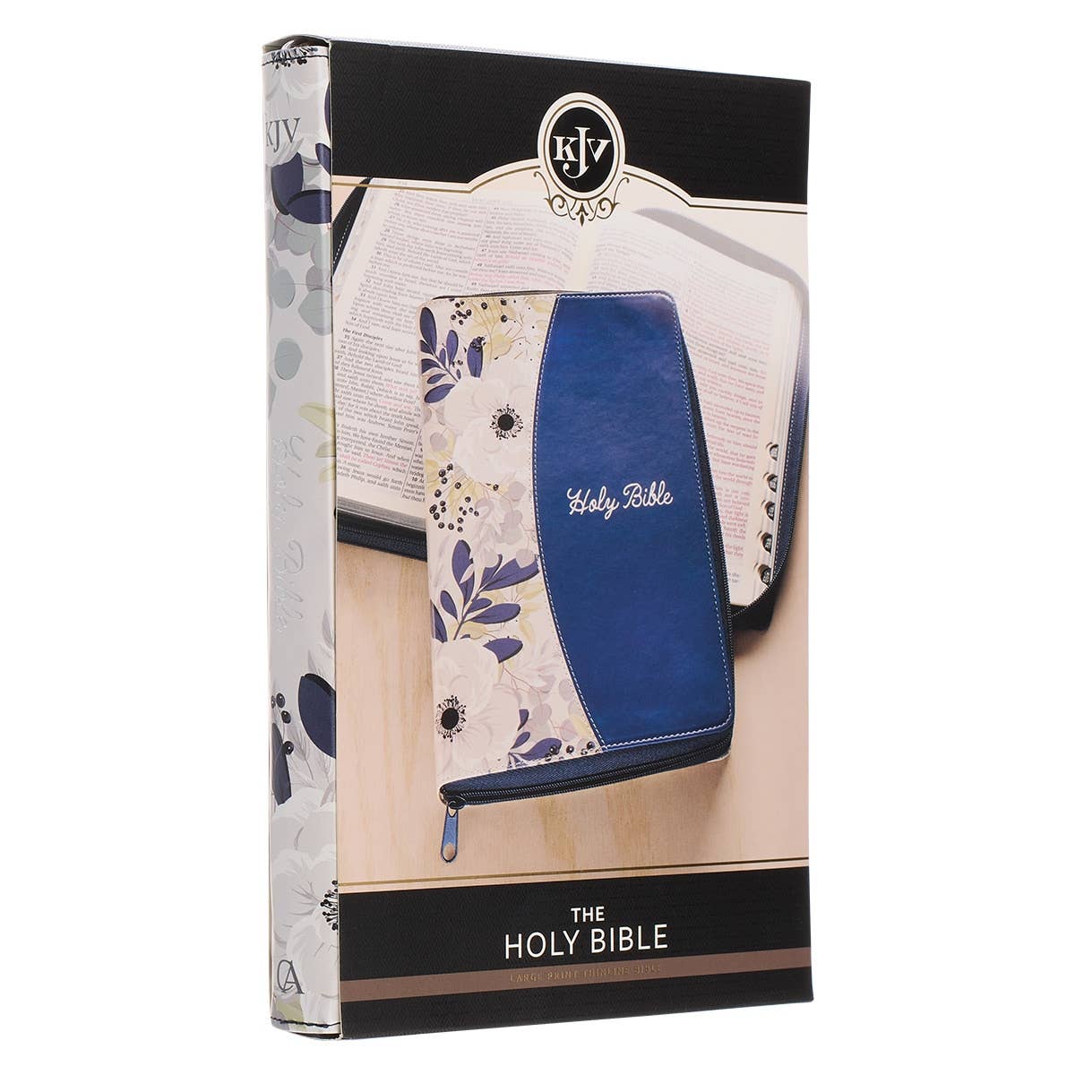 Blue Pearlized Floral Faux Leather King James Bible - Adult