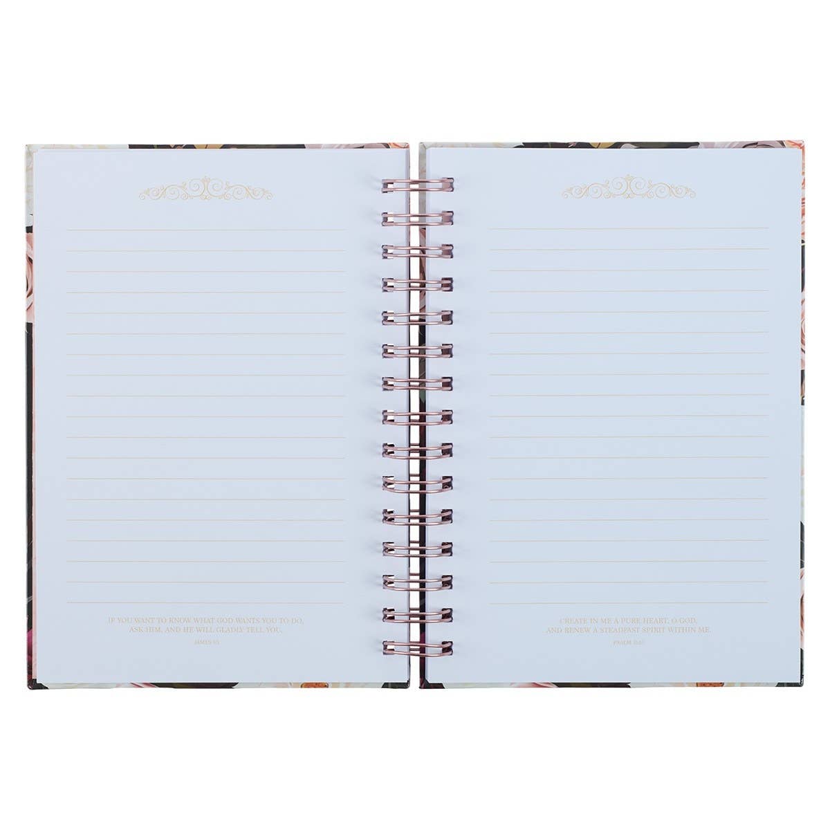 Journal Wirebound Black Floral Strong & Courageous Josh. 1:9