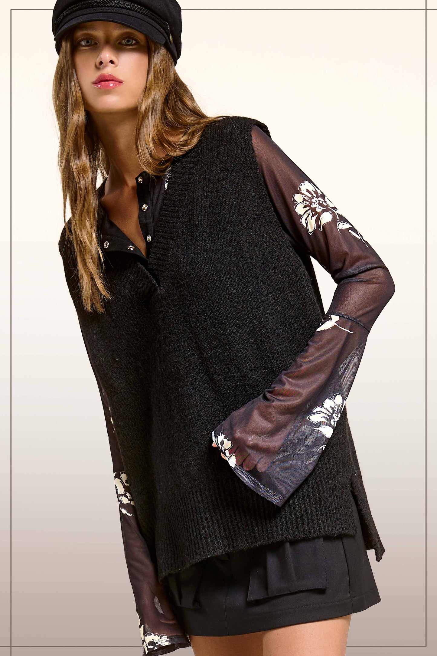 MCS3589-Oversized Soft Knit Sweater Vest with Side Slit
