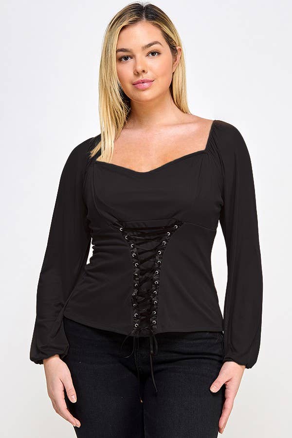Plus Size Corset Bodice Top Long Sleeve Mesh NK18245-T
