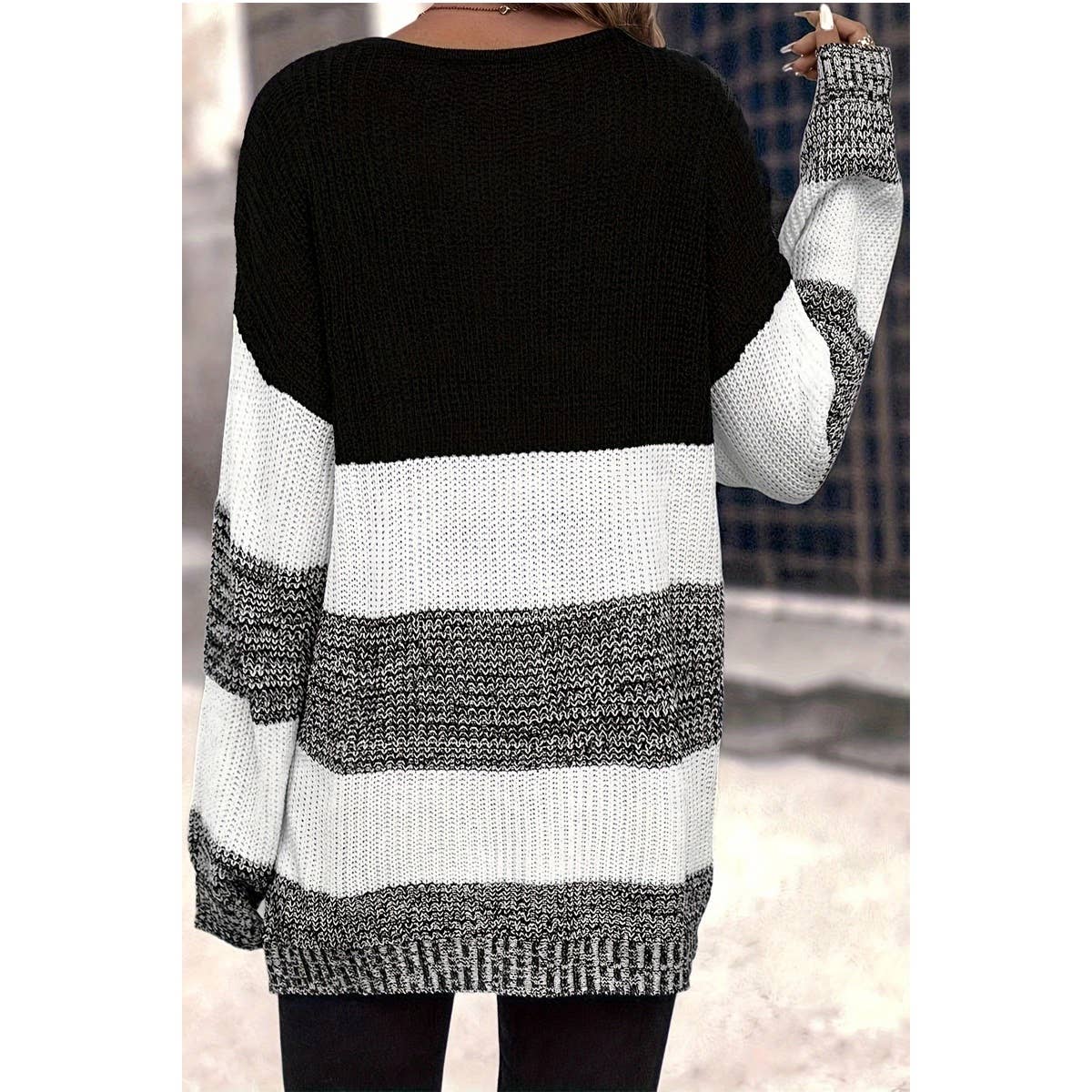 Knit Colorblock Cozy Long Sleeves Loose Sweater