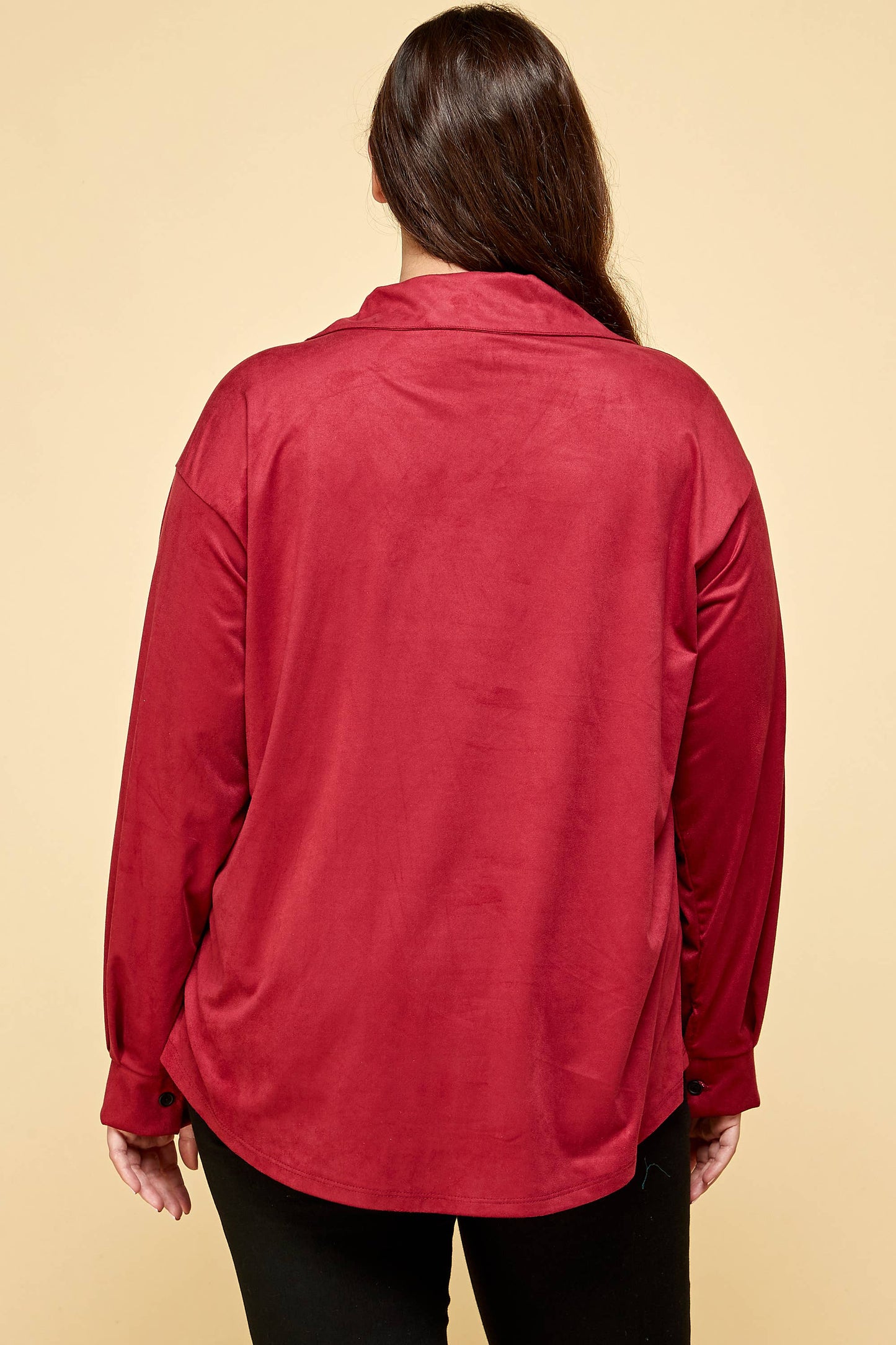ETK-8634-PL Plus Size Suede Button-Down Shirt