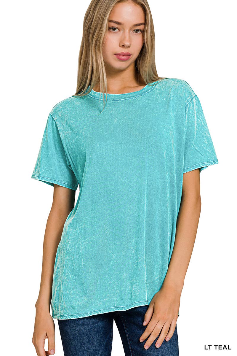 `.Washed Short Sleeves Top As Shown