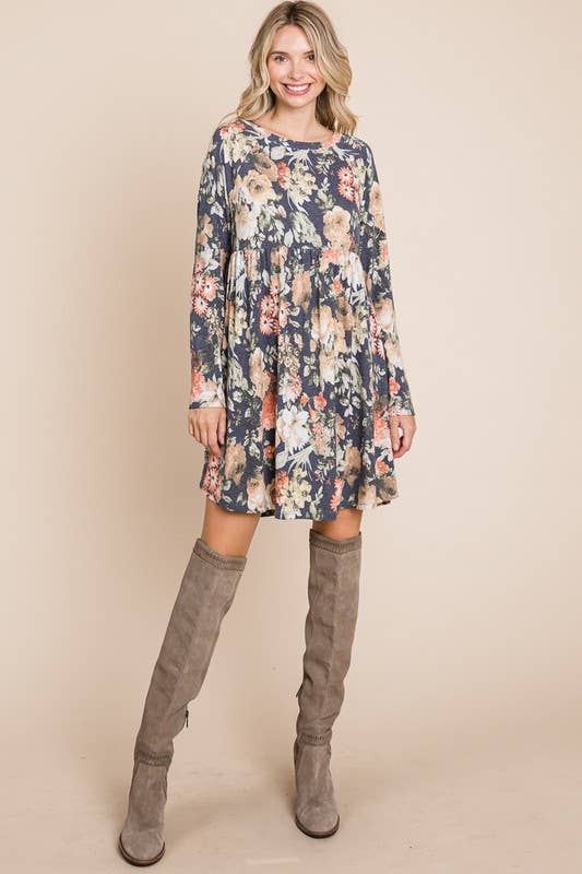 ETK-8860 Floral Long Sleeves Babydoll Dress