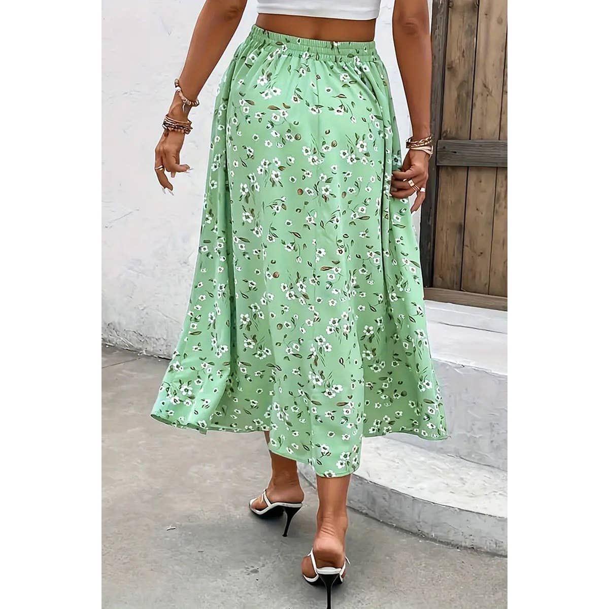 Plus Size Floral Breeze Drawstring Long Skirt