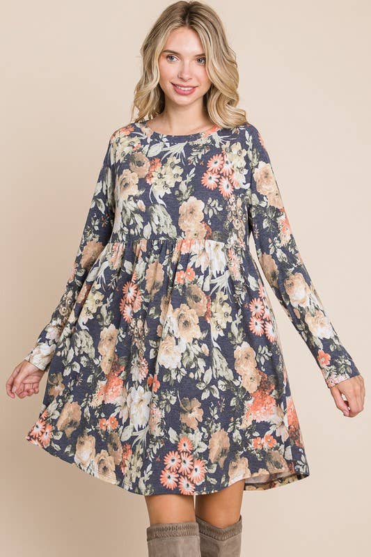ETK-8860 Floral Long Sleeves Babydoll Dress