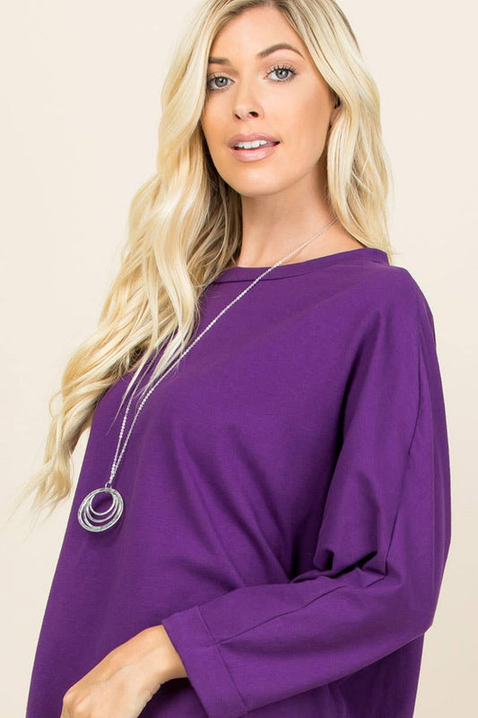 ETK-7745 Solid Cotton Oversize Casual Top