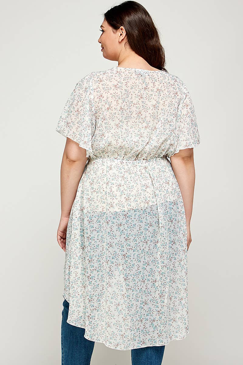 Plus Size Ditsy Floral Print Hi-Lo Hem Cardigan - SS2225P-3C