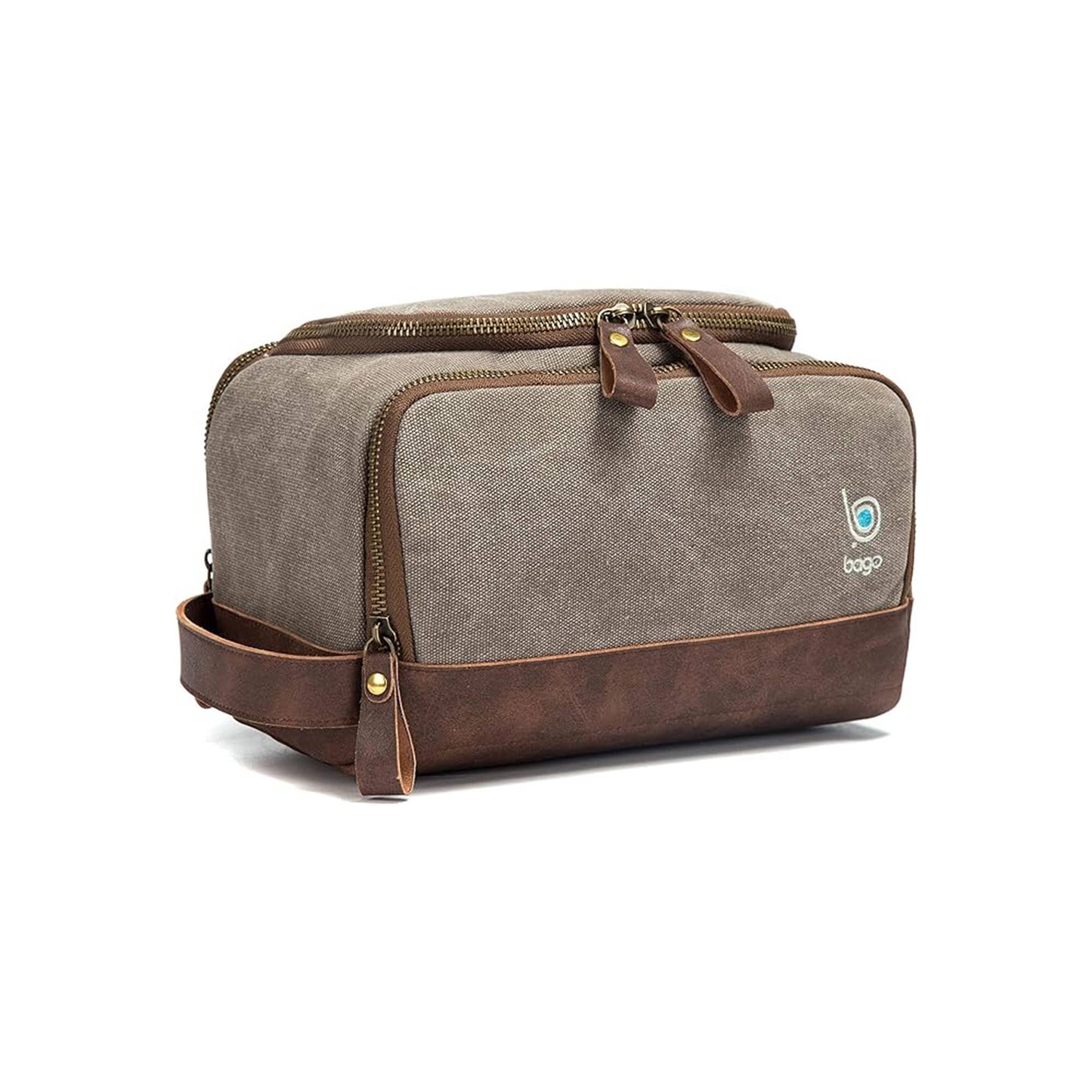 Canvas Toiletry Bag with Hanging Hook & Faux Leather Trim