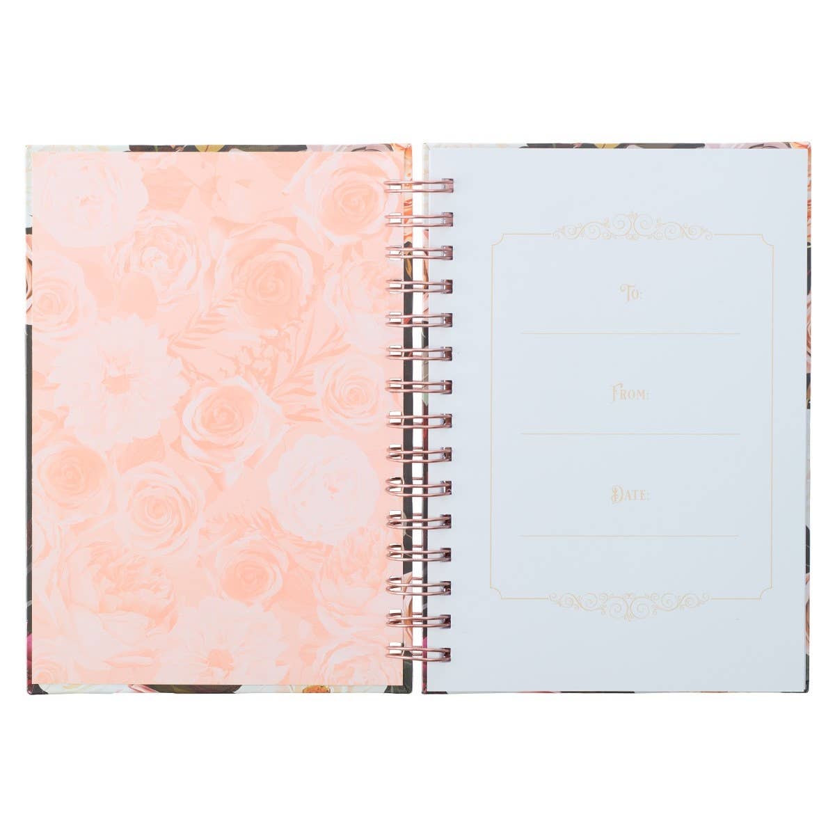 Journal Wirebound Black Floral Strong & Courageous Josh. 1:9