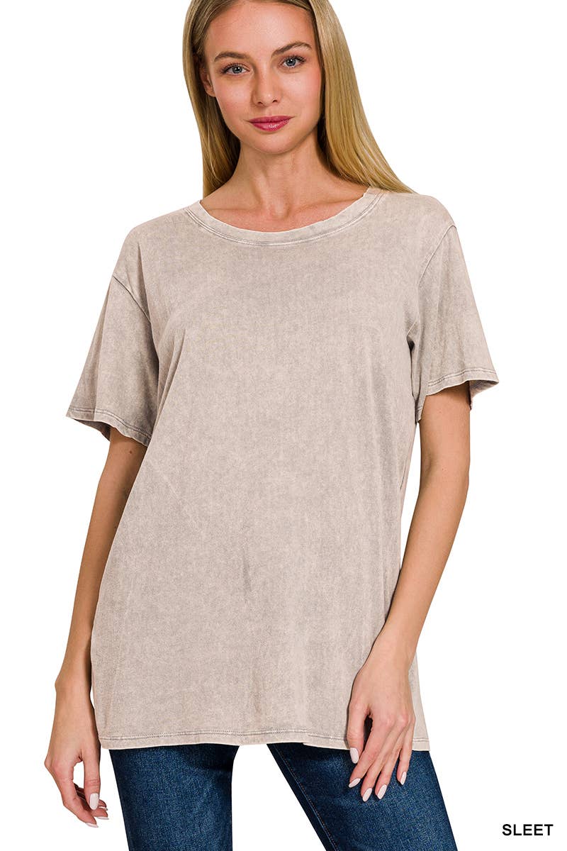 `.Washed Short Sleeves Top As Shown