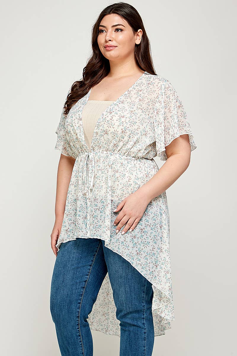 Plus Size Ditsy Floral Print Hi-Lo Hem Cardigan - SS2225P-3C