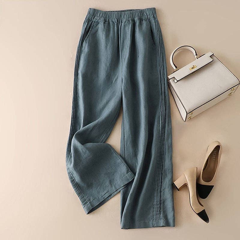 Women's Cotton Linen Wide-Leg New Style High-Waisted Thin Straight Casual Pants