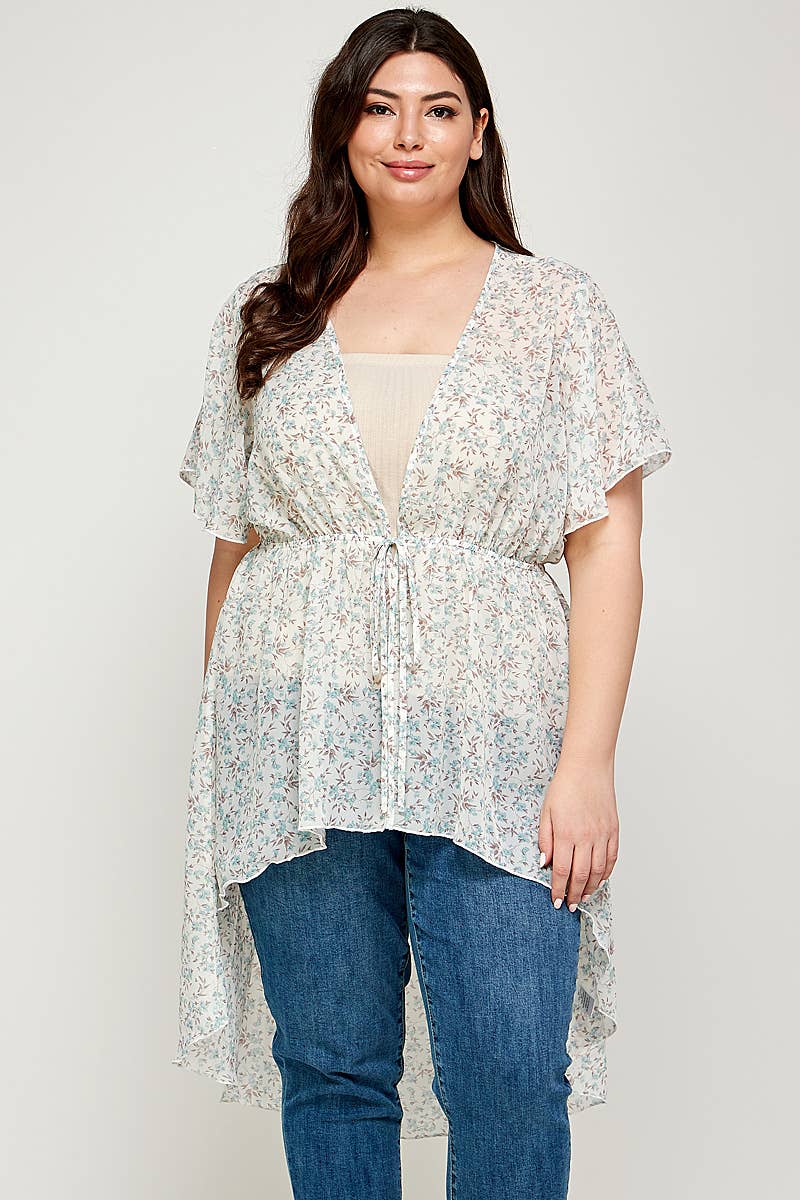 Plus Size Ditsy Floral Print Hi-Lo Hem Cardigan - SS2225P-3C