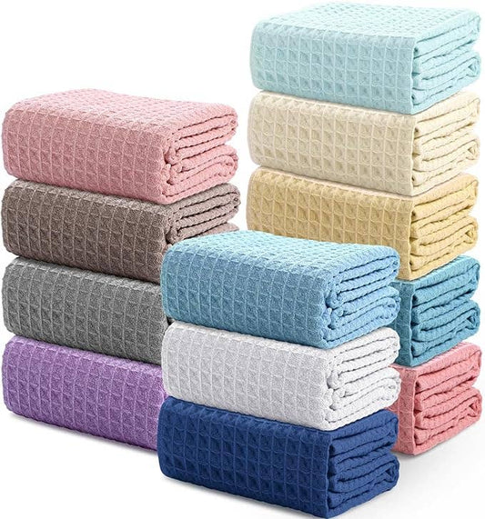 Oversized Waffle Cotton Bath Towel - Multicolor