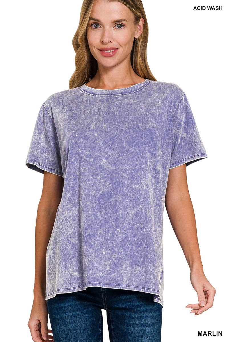 `.Washed Short Sleeves Top As Shown