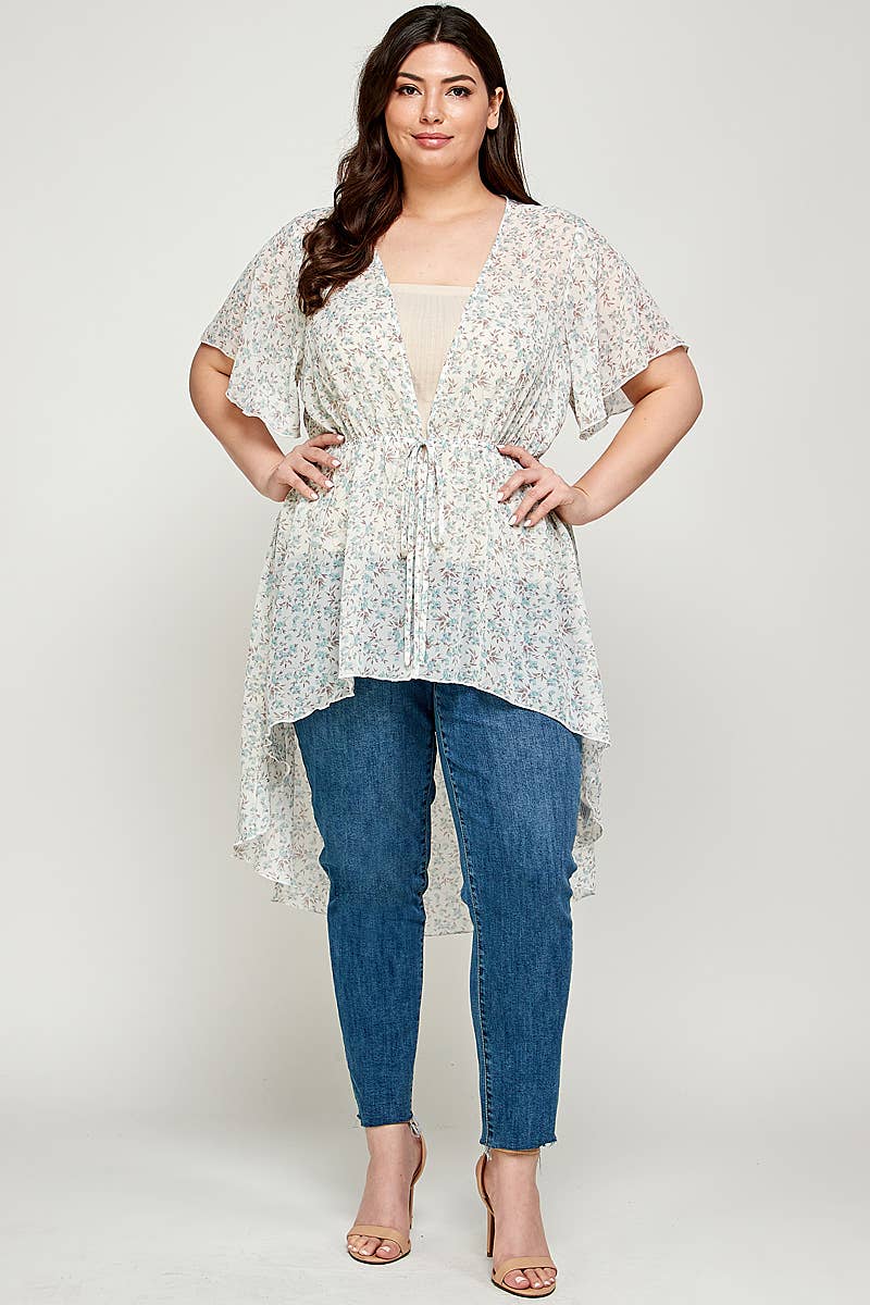 Plus Size Ditsy Floral Print Hi-Lo Hem Cardigan - SS2225P-3C