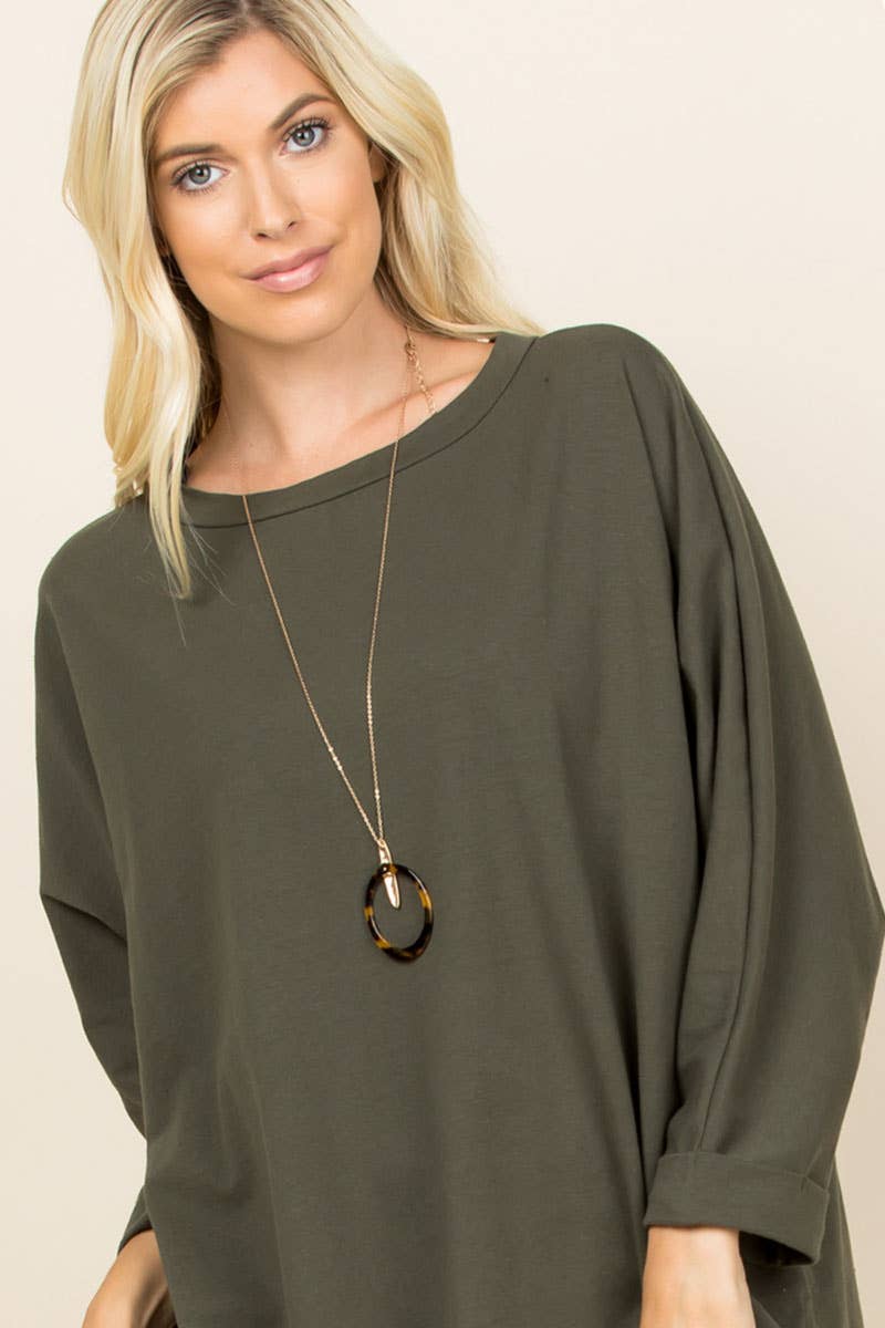 ETK-7745 Solid Cotton Oversize Casual Top