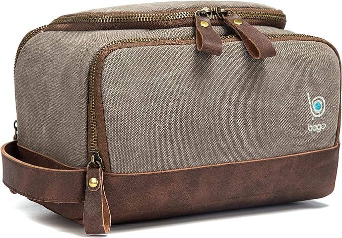 Canvas Toiletry Bag with Hanging Hook & Faux Leather Trim