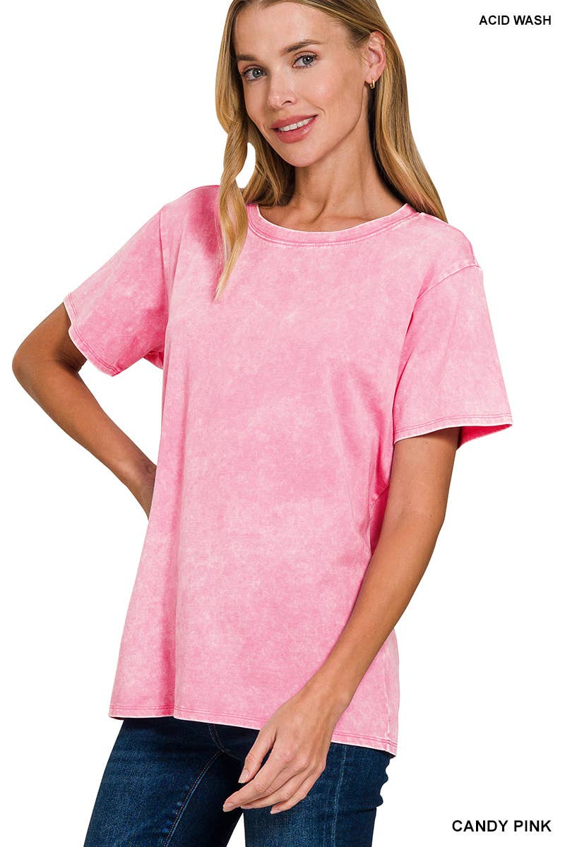 `.Washed Short Sleeves Top As Shown