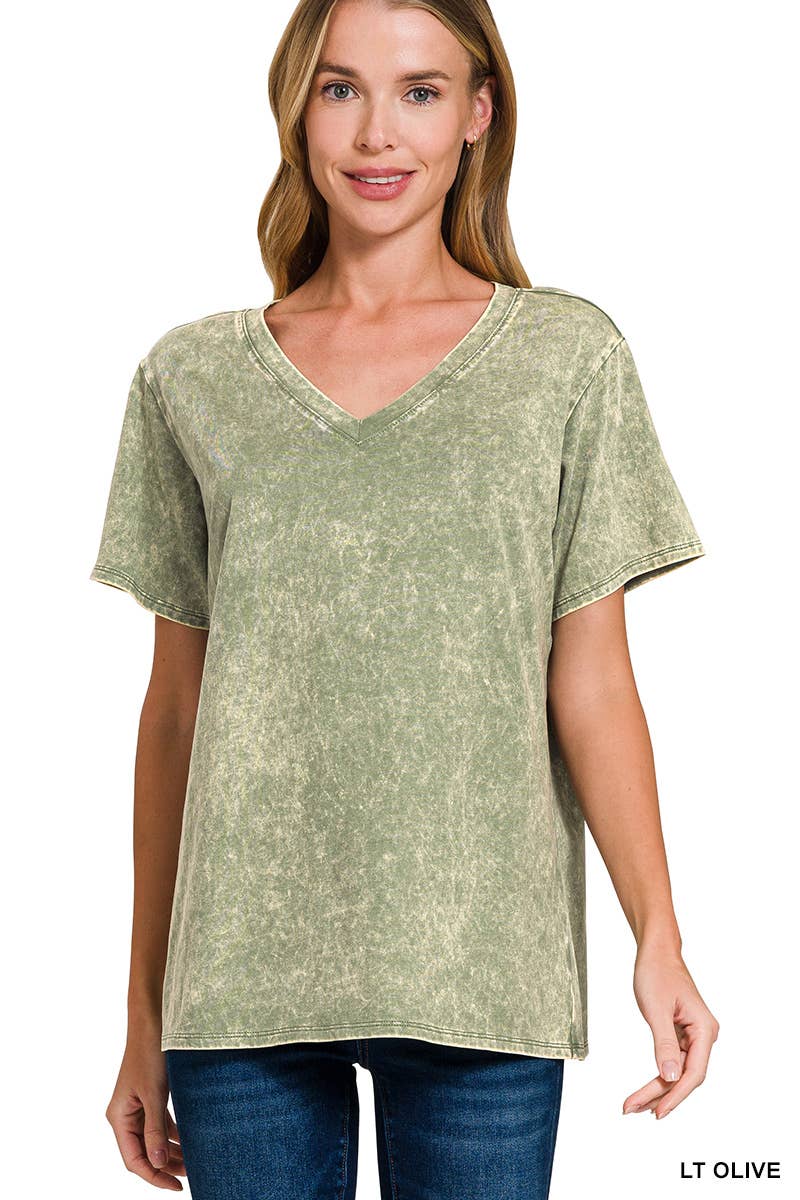 `.Washed Short Sleeves Top As Shown