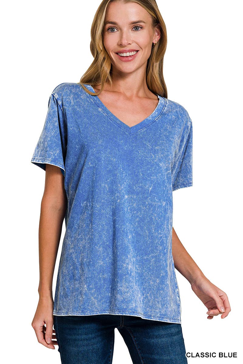 `.Washed Short Sleeves Top As Shown