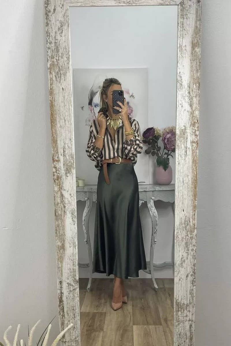 STRIPED AND LEOPARD PRINT LOOSE CASUAL SHIRT