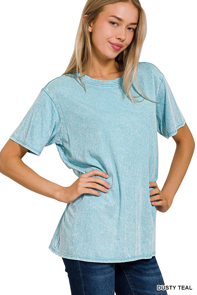 `.Washed Short Sleeves Top As Shown