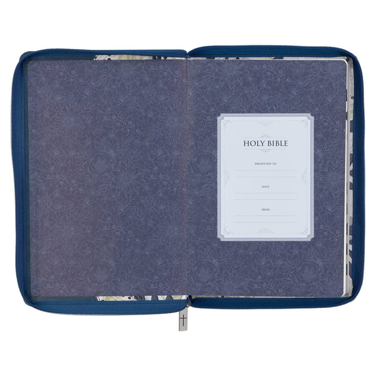 Blue Pearlized Floral Faux Leather King James Bible - Adult