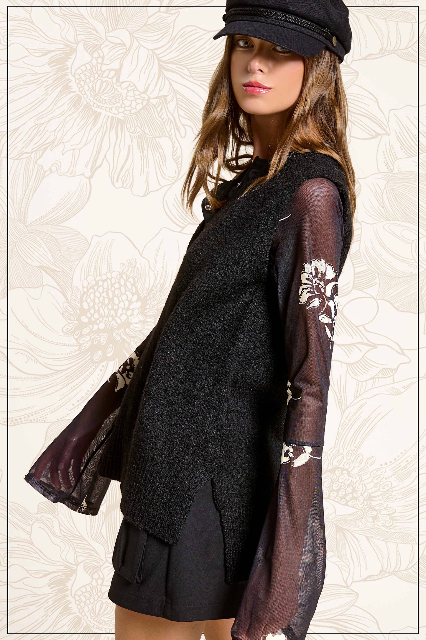 MCS3589-Oversized Soft Knit Sweater Vest with Side Slit