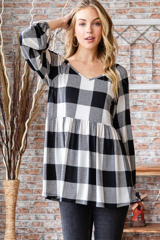 PLAID PRINT BABYDOLL TOP