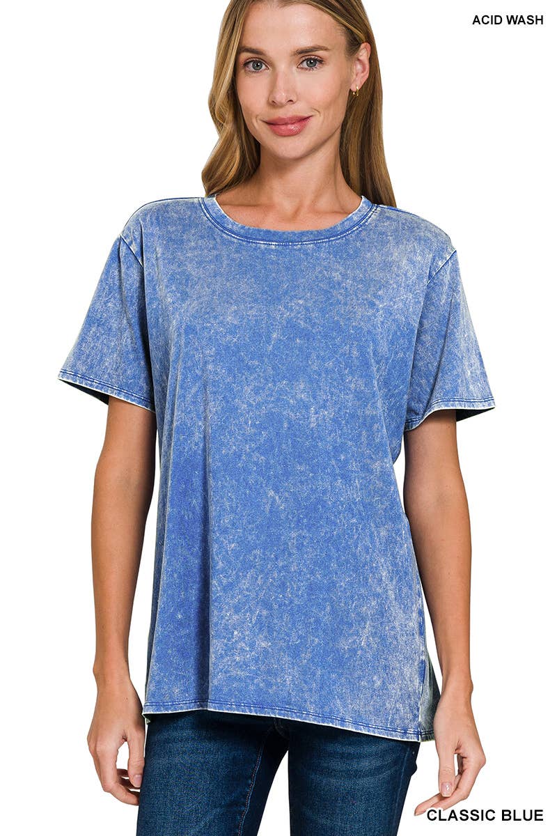 `.Washed Short Sleeves Top As Shown