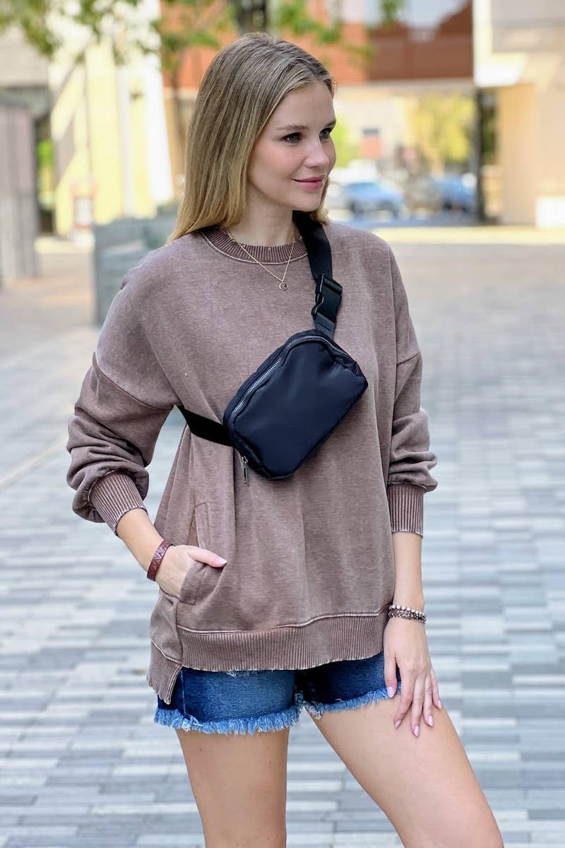 ",,,,..Acid Wash Fleece Hi Low Hem Pullover With Pockets