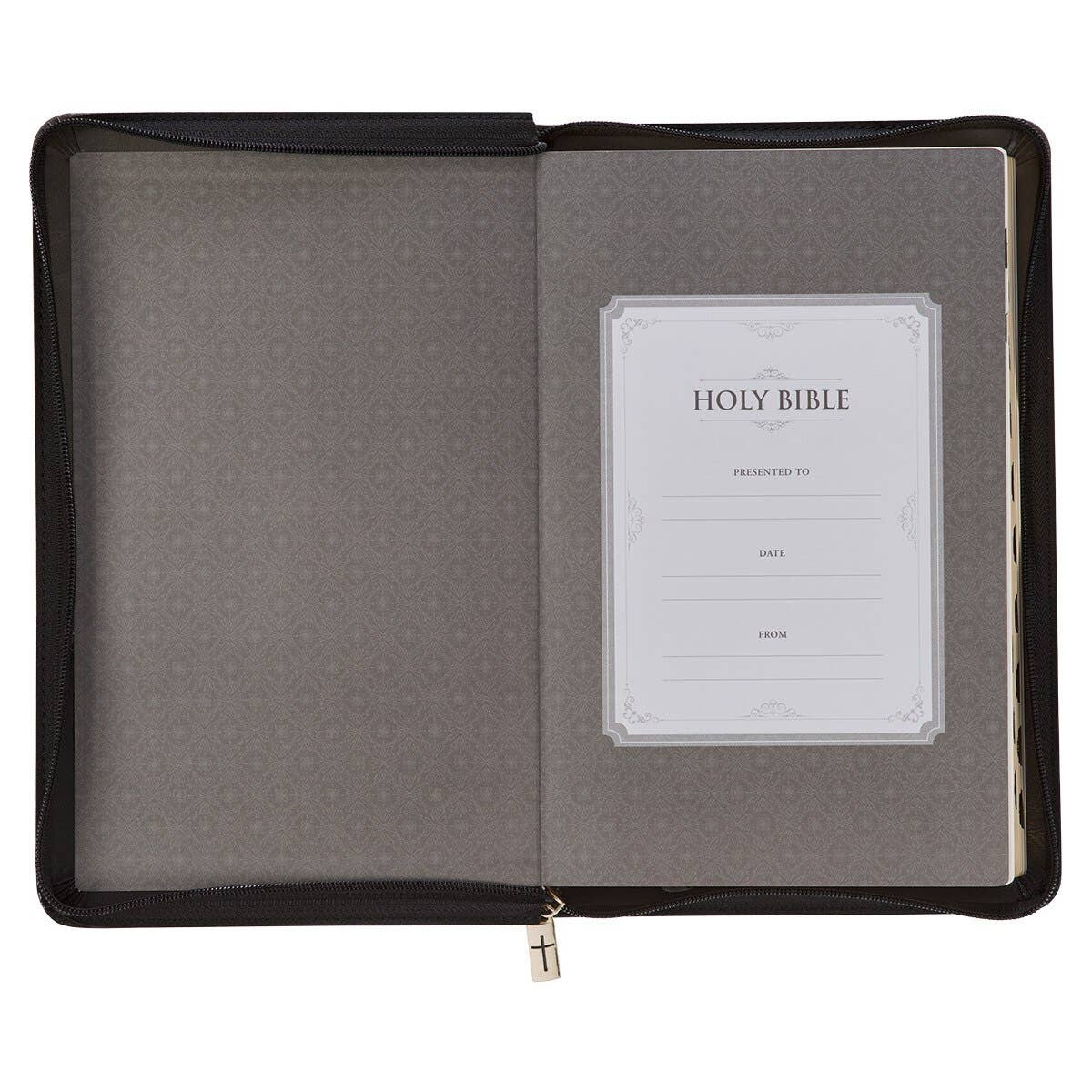 KJV Bible Deluxe Gift Faux Leather, Gray/Black w/zipper