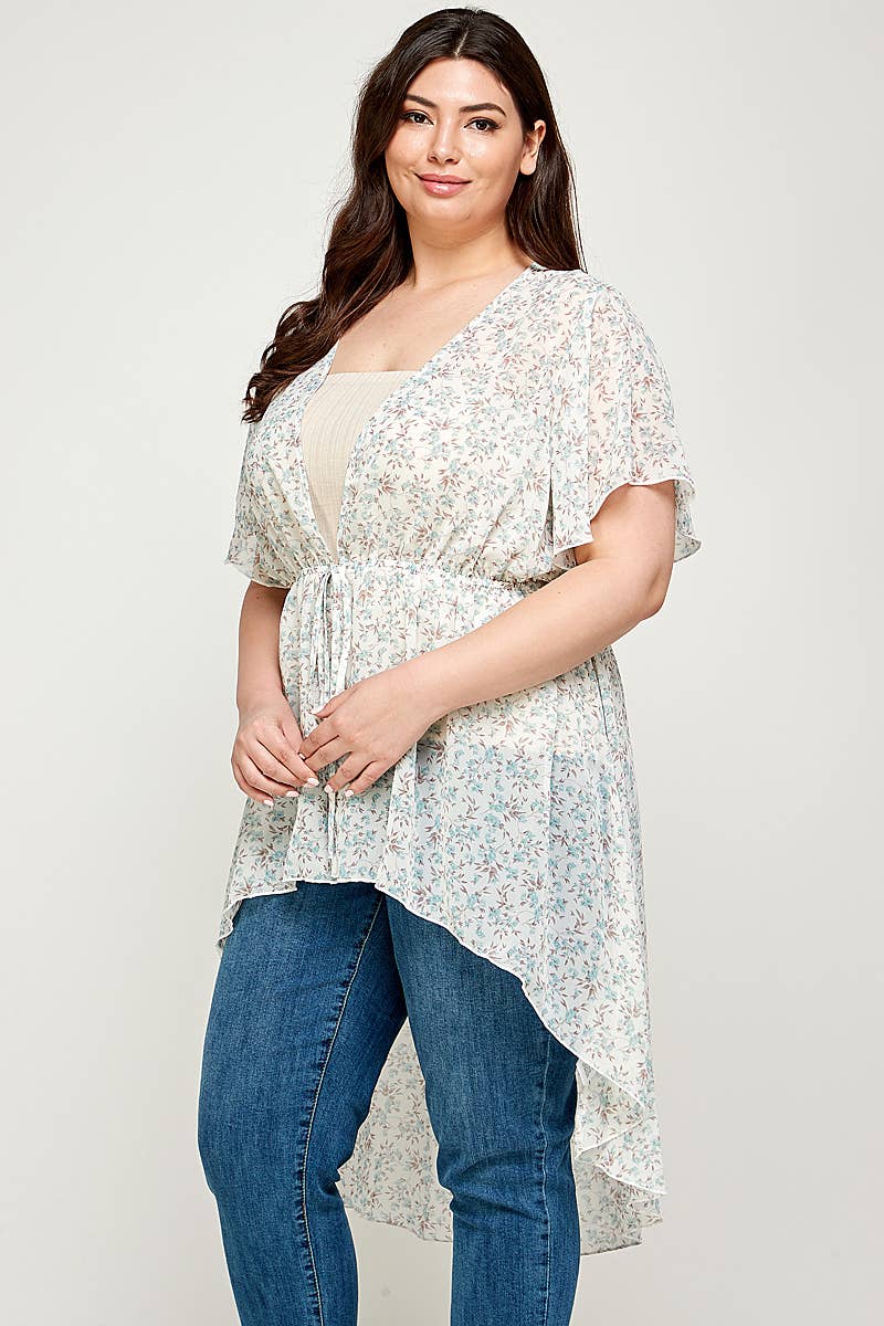 Plus Size Ditsy Floral Print Hi-Lo Hem Cardigan - SS2225P-3C
