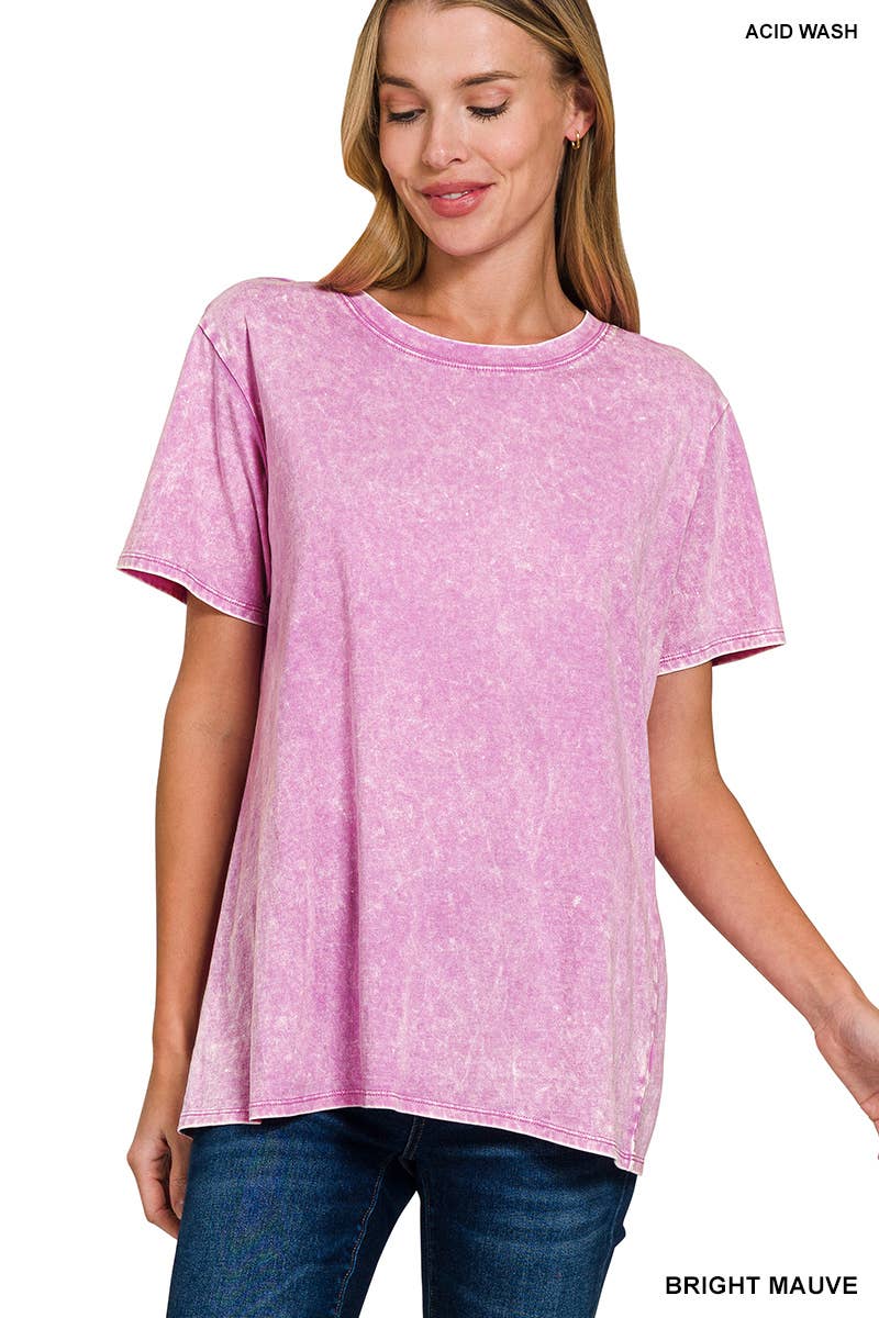 `.Washed Short Sleeves Top As Shown