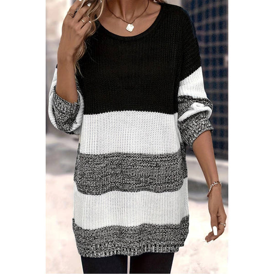 Knit Colorblock Cozy Long Sleeves Loose Sweater
