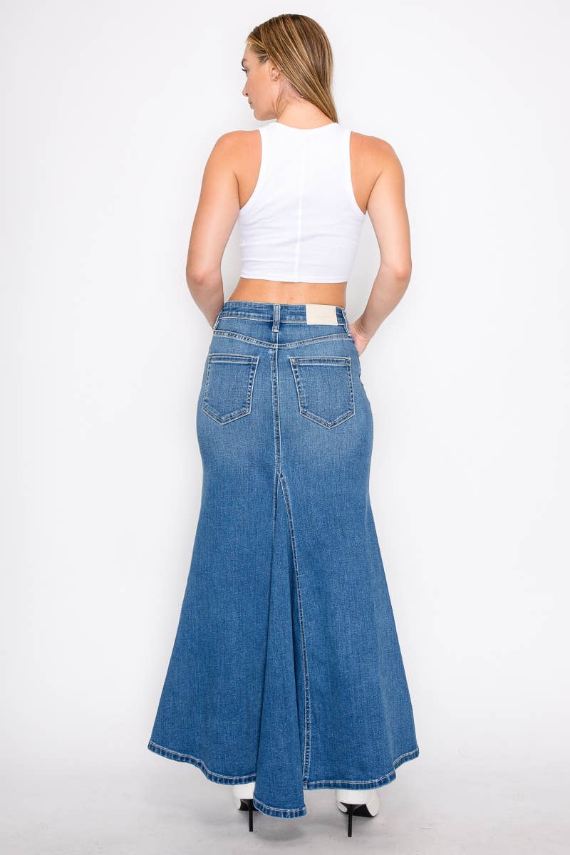 DENIM MAXI MERMAID SKIRT WITH GUSSET