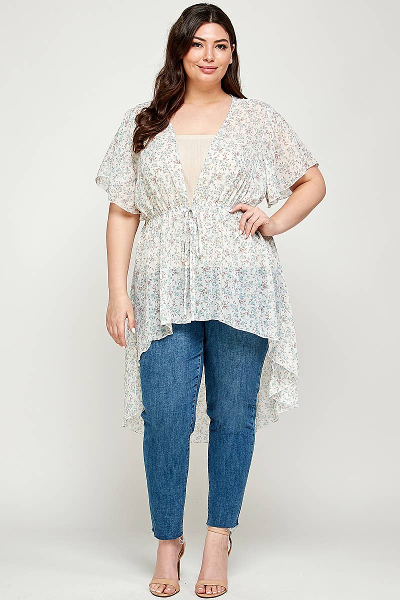 Plus Size Ditsy Floral Print Hi-Lo Hem Cardigan - SS2225P-3C