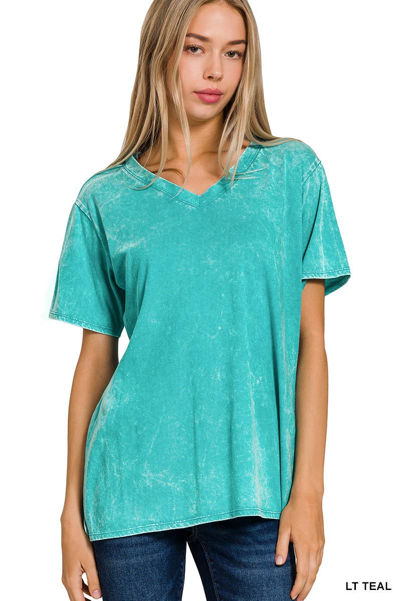 `.Washed Short Sleeves Top As Shown