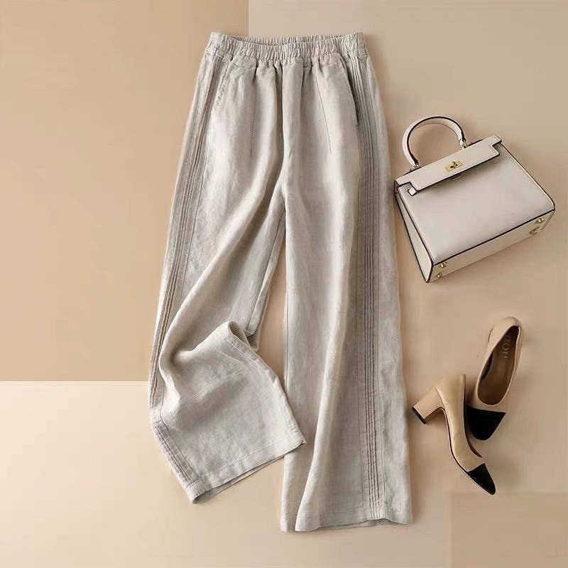 Women's Cotton Linen Wide-Leg New Style High-Waisted Thin Straight Casual Pants