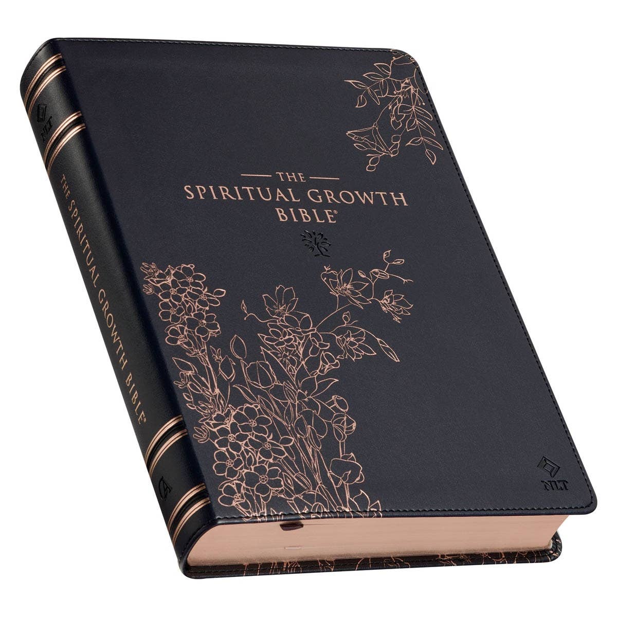NLT, The Spiritual Growth Bible Faux Leather, Black Floral