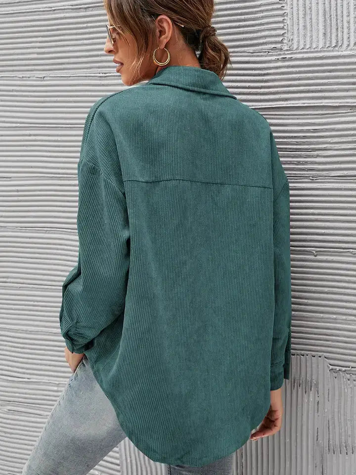 Women's Casual Loose Fit Corduroy Button-Down Shirt
