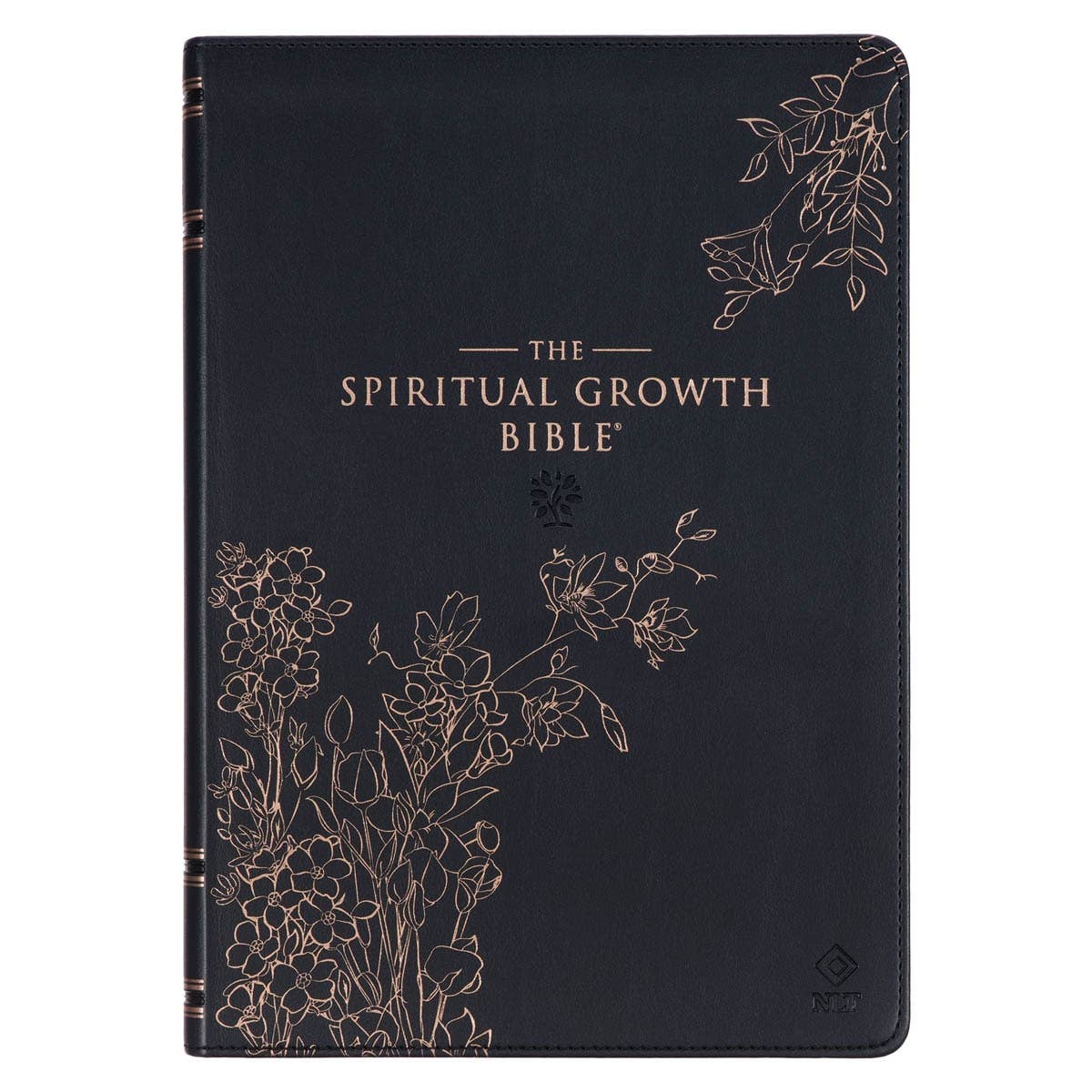 NLT, The Spiritual Growth Bible Faux Leather, Black Floral