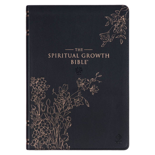 NLT, The Spiritual Growth Bible Faux Leather, Black Floral