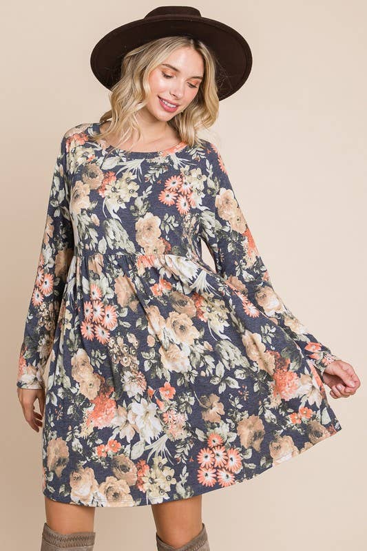 ETK-8860 Floral Long Sleeves Babydoll Dress