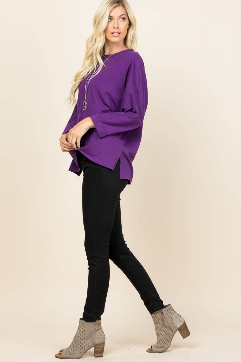 ETK-7745 Solid Cotton Oversize Casual Top